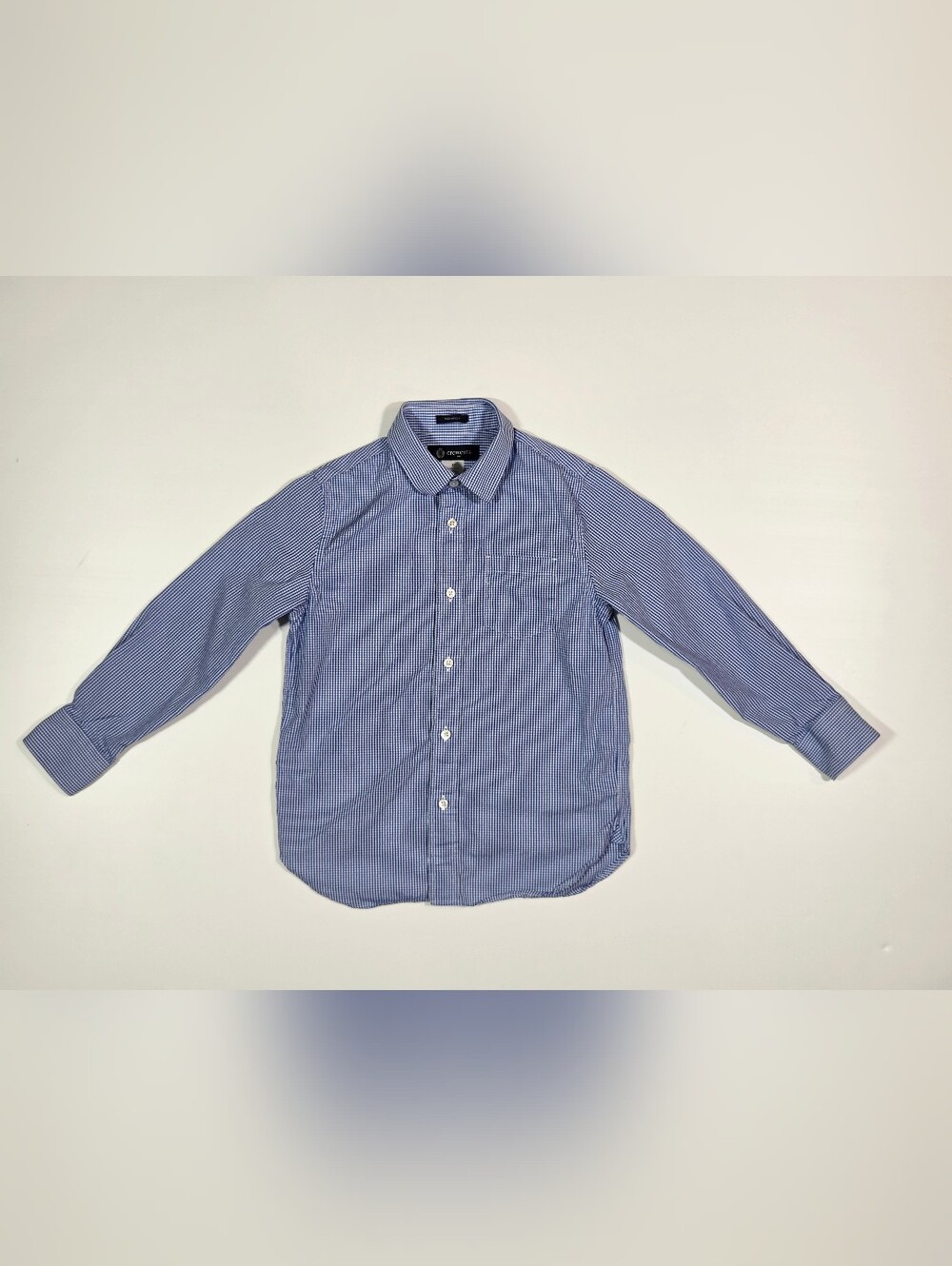 Crewcuts Thompson Boys Long Sleeve Blue Check Button Up Dress Shirt Size 6 - 7